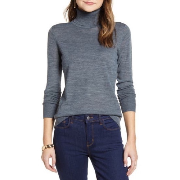 Halogen Turtleneck Merino Wool Blend Sweater Grey XS NWOT - Picture 1 of 6